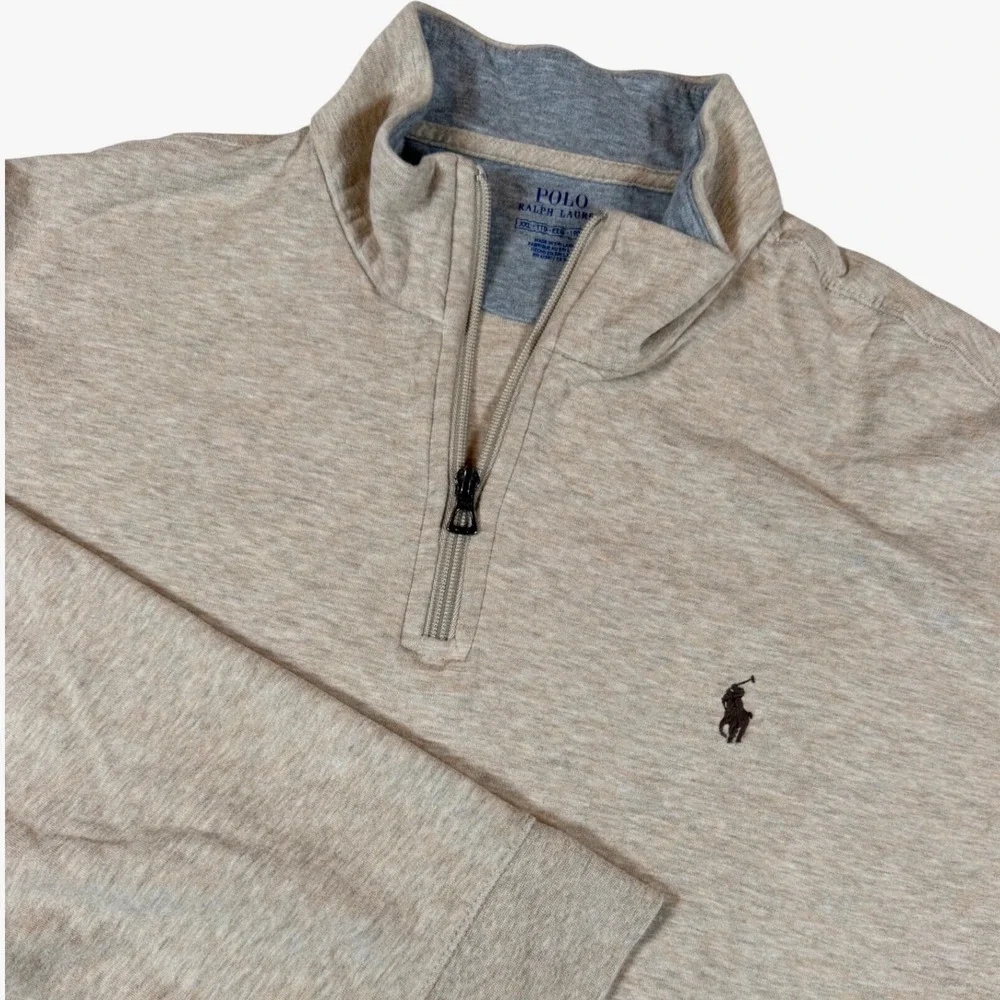 Polo Ralph Lauren Mens XXL Tan Heather Quarter Zip‎ Pullover Sweater Long Sleeve